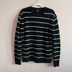 Uniqlo Men's Acrylic/Wool Blend Utility Striped Casual Crewneck Pullover Sweater